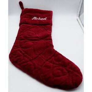 Pottery Barn Michael Velvet Stocking Christmas Holiday Xmas 19 inch Red